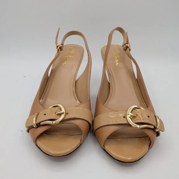 Cole Haan Nike Air Tan Leather Slingback Peep Toe Buckle Pumps D34253 Womens 8B - Picture 3 of 8